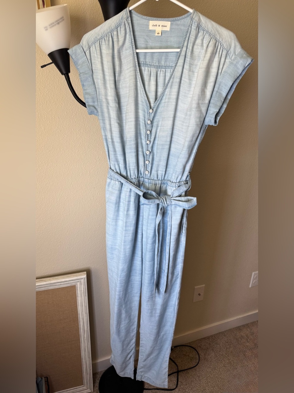 cloth & stone Light Blue Chambray Jumpsuit with Tie Waist